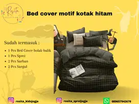 Bed cover bobal (bolak balik), motif black grid