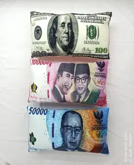 Bantal unik print uang 50 100 Rupiah 100 dollars new edition SNI empuk