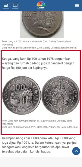 Koin Antik Langka Pecahan 100 Rupiah Edisi Tahun 73