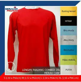 Kaos Polos Lengan Panjang 20s Manset S M L XL