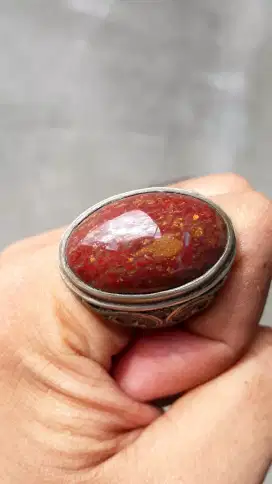 Batu Red Jasper Klawing Motif Pirus Persia Merah Serat Emas Unik Antik