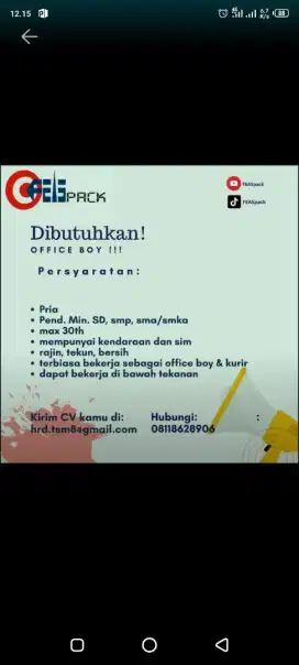 Lowongan Office Boy (Khusus Surabaya)