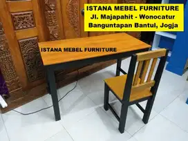 Paket Set Meja Kursi Kerja Kantor Komputer Tulis Belajar Kost Kayu #KS