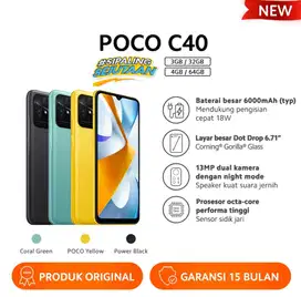 Baru…..Xiaomi Poco C40 4/64 Batt 6000 Mah (Warna : Black,Yellow,Green)