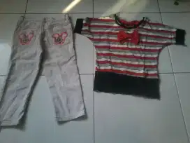 Baju size 6 dan celana panjang size 3 minnie mouse