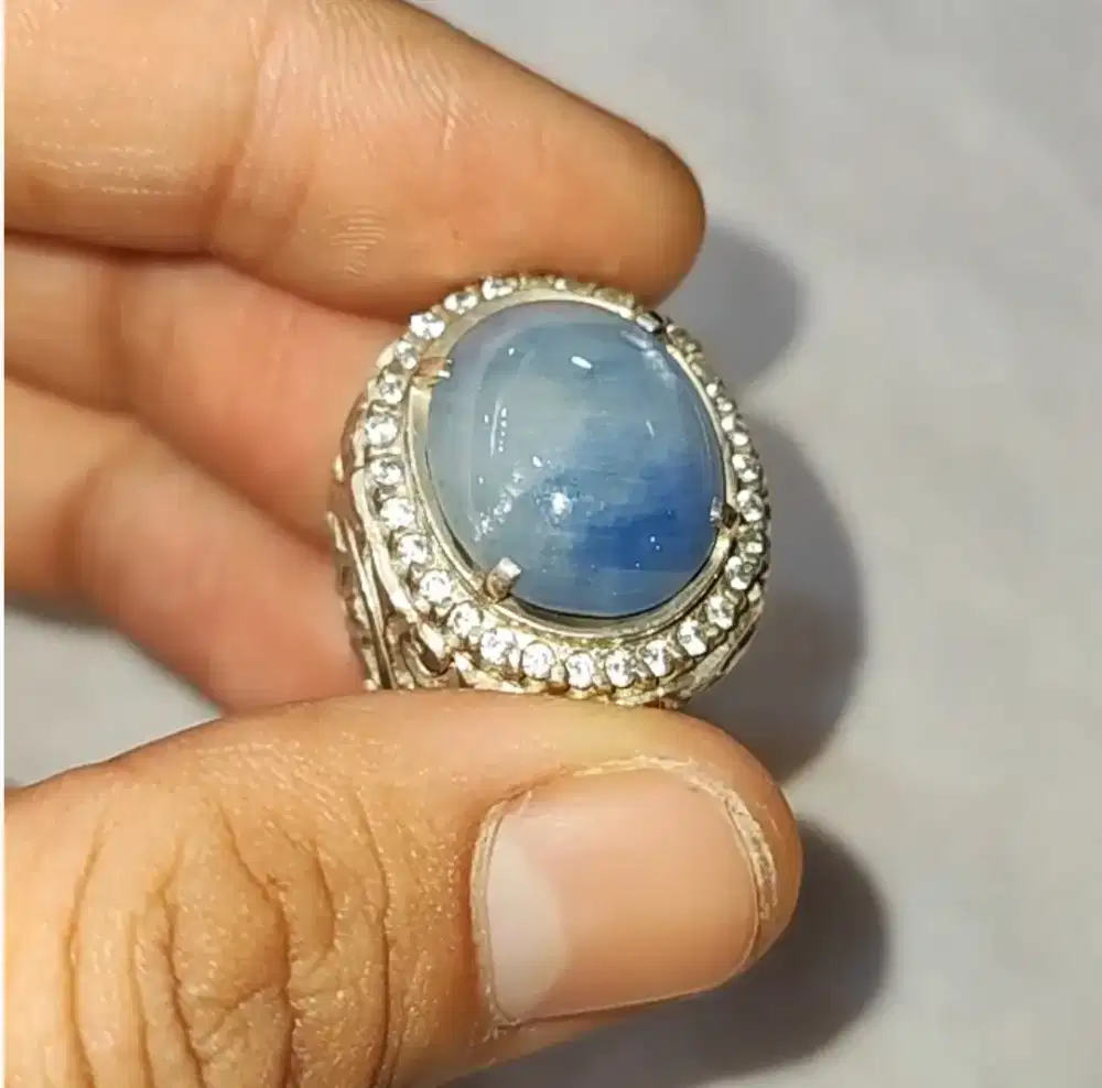 Natural Blue Sapphire Burma 18cts No Heat Ring Perak Memo -Safir Birma
