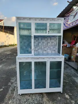 Rak piring / lemari piring almunium / alumunium kaca holo tebal