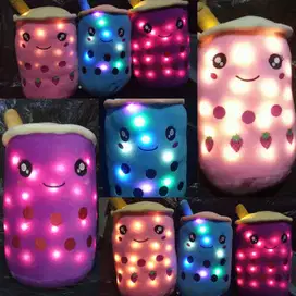 Boneka guling bantal boba anggur strawberry bubblegum lampu nyala LED