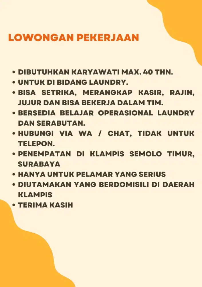 Lowongan Kerja di Bidang Laundry