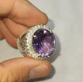 Cincin Amethyst Kecubung Ungu Indo Ring Perak - Natural Amethyst Indo