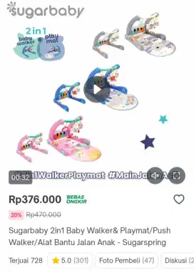 SUGARBABY 2 in 1 Baby Walker & Playmat- Biru