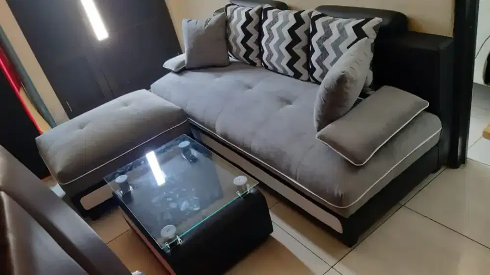 Ready stock siap krm sofa L shape (byr bs cod)