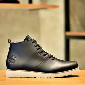 Sepatu Boots pria hobbs black asli kulit - sepatu casual sepatu kerja