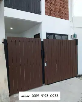 pagar wood plank rangka besi kualitas terbaik