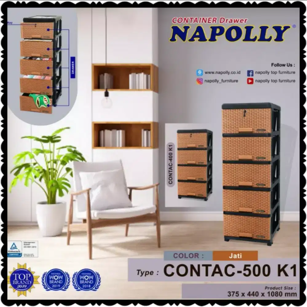 Lemari plastik 4 susun laci NAPOLLY