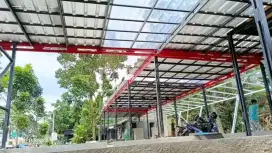 Pemasangan kanopi rumah rangka baja ringan atap alderon Single layer