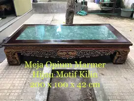 Dijual Meja Opium Marmer Hijau Kayu Jati Tua Motif Killin DX