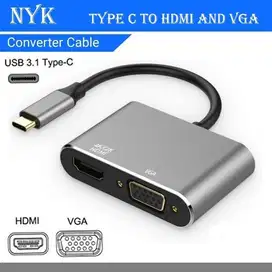 Converter Kabel USB Type Tipe C to HDMI + VGA Adapter 2in1 2 in 1