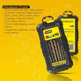 16pc Aksesoris Set by STANLEY (Titanium) Mata Bor dan Mata Obeng