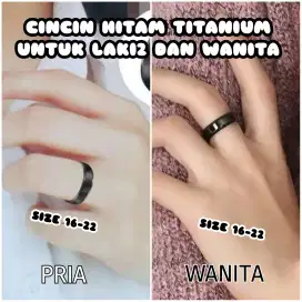 Cincin Hitam Titanium Pria Wanita Size 22-16