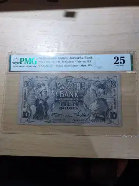 Wayang langka 10 Gulden tahun 1938 PMG 25