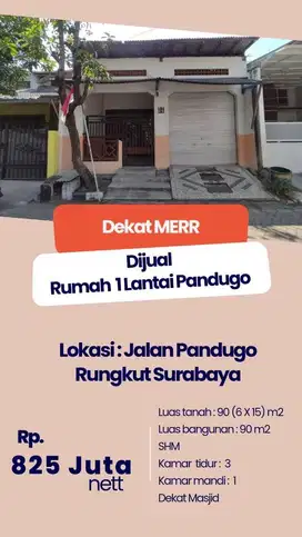 800 jt-an ??Jual cepat rumah 1 lantai Pandugo dekat MERR