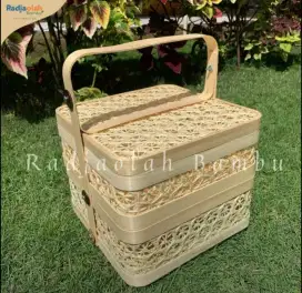 Kotak bambu motif anyaman Trumtum Natural sudut lempeuh lengkung