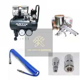 PAKET NGE CAT Kompresor Oilless 0.75 Hp ARTIX Spray Gun F75G Selang 6m