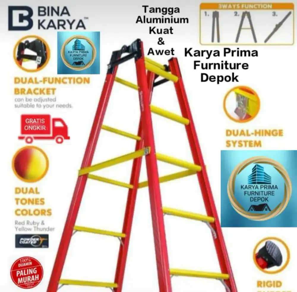 Tangga Lipat Aluminium 2,35 m kuat awet bisa dipanjangkan jadi 4,7 m