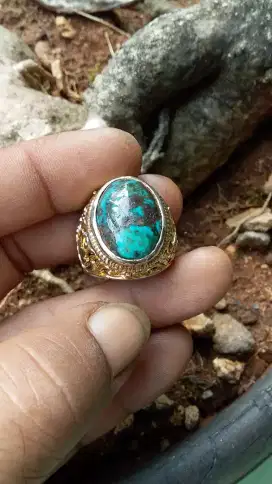 Batu pirus persia warna gradasi lawas ring perak