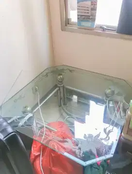 MEJA STAINLESS STEEL + KACA