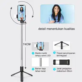 Handphore Stand / Tongsis Bluetooth (LED + Tripod + Remote Shutter)