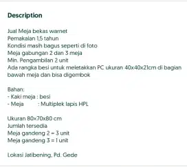 Meja Warnet Bekas