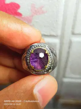 Natural Amethyst Ring Monel handmade mewah