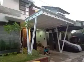 Pemasangan kanopi rumah rangka baja ringan atap alderon Doble layer