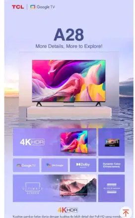 TCL 43Inci A28 Layar 4K, Wifi Bluetooth & Google TV