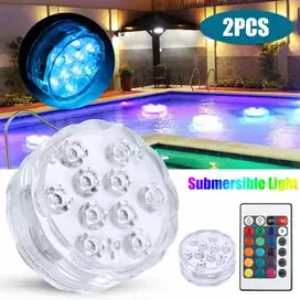 Lampu LED 2PCS+Remote Underwater Waterproof Aquarium Kolam Renang Bak