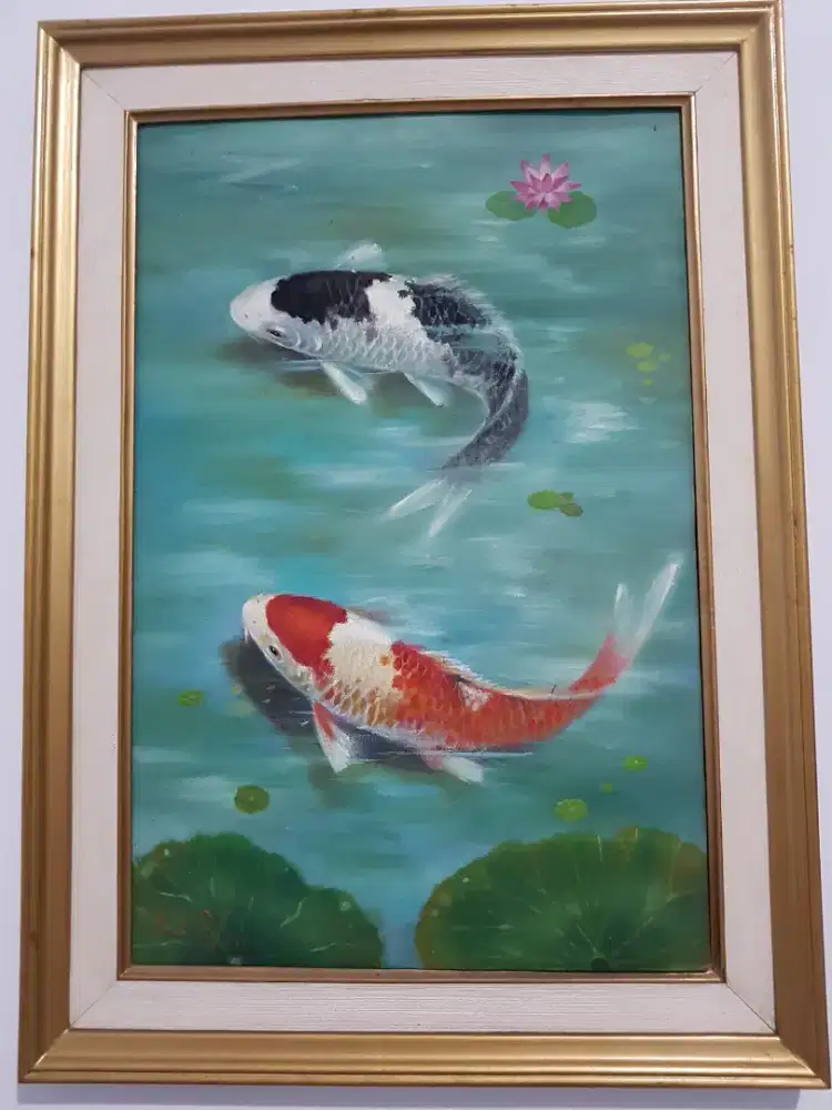 Lukisan Sepasang Koi Naturalis(Anatomi baik)