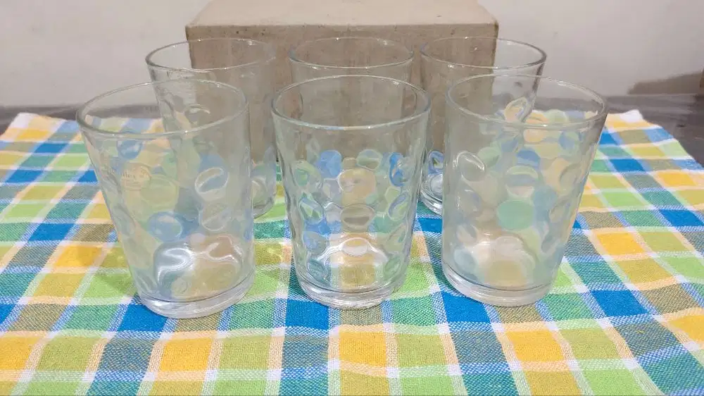 Gelas Bening Motif Tutul2 Timbul 1.5cm (P-31) 6 pcs murah