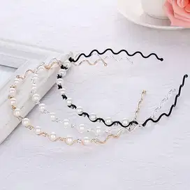 Bando Korea Wave Mutiara Premium Bando Perempuan Motif Pearl