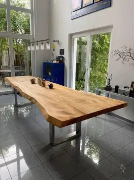 Meja meeting asli kayu jati sisi alami ukuran 200x80x70x5cm
