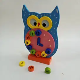 Mainan Jam Kayu Anak TK Jam Karakter Owl