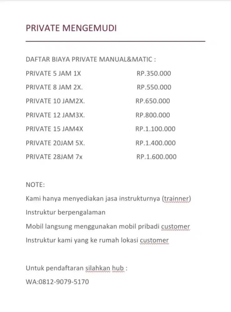 Jasa private mengemudi