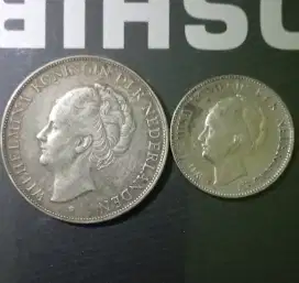 Koin kuno Wilhelmina 2.5G thn 1930 dan 1G thn 1939