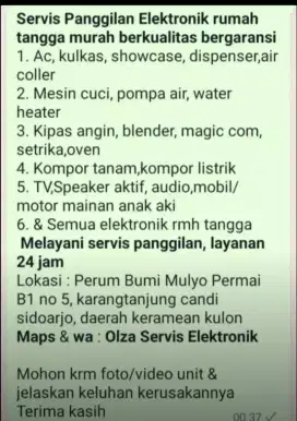 Servis panggilan pompa air,mesin cuci,kipas angin,magic com,dispenser