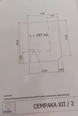 Dijual, tanah hook, view Golf, luas 297 m2, Cluster Cempaka XII no.2.