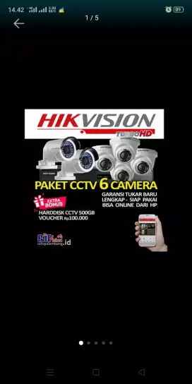 Paket Lengkap CCTV 6 camera Hikvision 2 mp