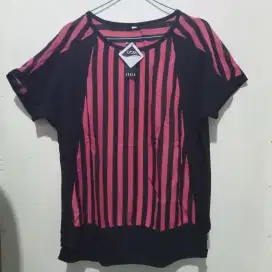 LYCRA Kaos Wanita Motif Garis / Kaos Stripe Lengan Pendek Size XXL