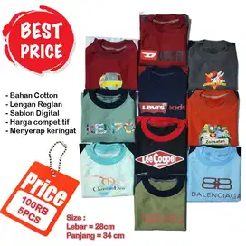 Kaos karakter anak reglan usia 1-2 tahun