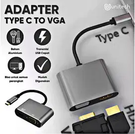 Konverter USB TYPE C 2 in1 To HDMI dan VGA Adapter